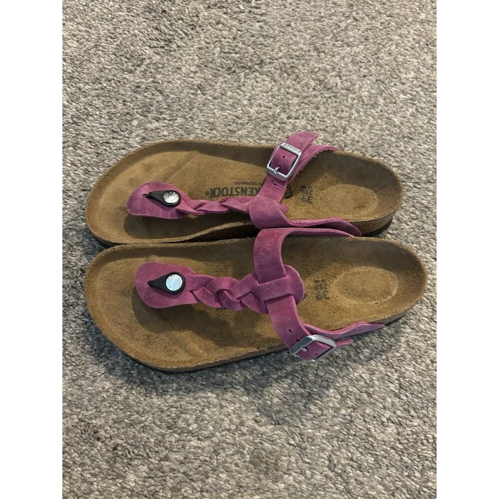 Birkenstock Gizeh Braided Oil Rubbed Leather Sandals,Fuchsia, Womens 39 US 8